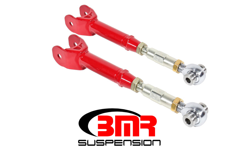 Red BMR Suspension 16-17 6th Gen Camaro upper control arms with on-car adjustable rod ends and polyurethane bushings.