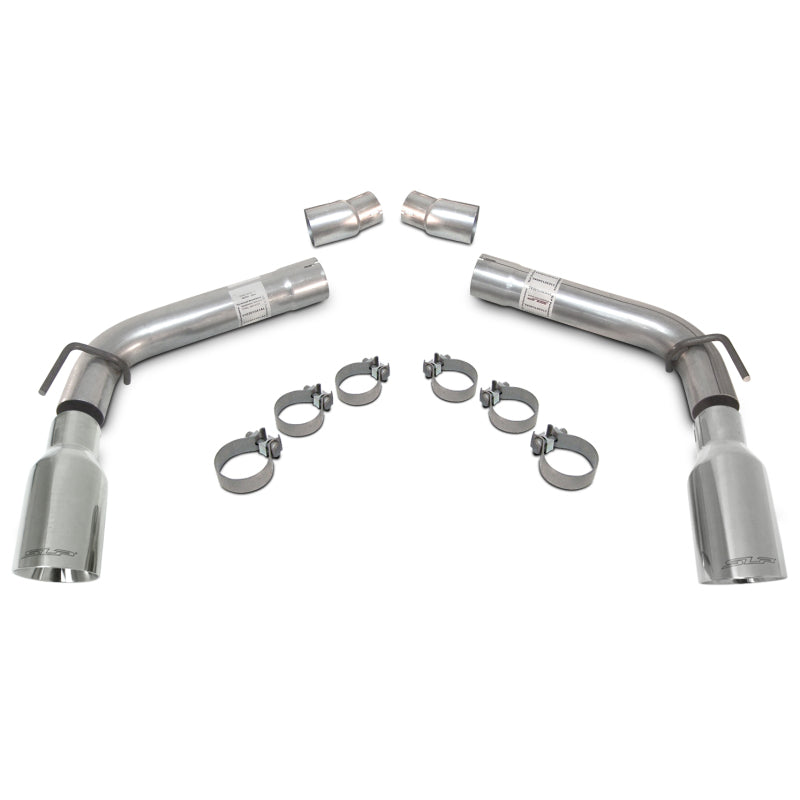 SLP Chevrolet Camaro 2010-2015 6.2L LoudMouth Axle-Back Exhaust with 4-inch tips, showing the exhaust system and chrome tips.