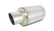 Vibrant TPV Turbo Round Muffler with 17-inch length, 4-inch round tip, and 3-inch inlet diameter, featuring angle cut design.