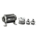 DeatschWerks stainless steel 6AN inline fuel filter housing kit with 10-micron filter, 70mm size for automotive fuel systems