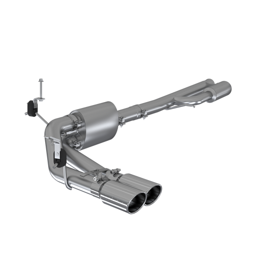 MBRP catback exhaust system for 2019+ Chevrolet Silverado 1500 with dual side exit and 4-inch OD tip, aluminum finish.