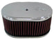 K&N Engineering custom oval race air filter, 7-inch long, 4-inch wide, 3.25-inch high, direct fit for performance vehicles.