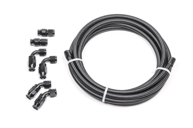 Radium Engineering 6AN black PTFE hose kit with universal fittings, flexible and durable for high-performance automotive use