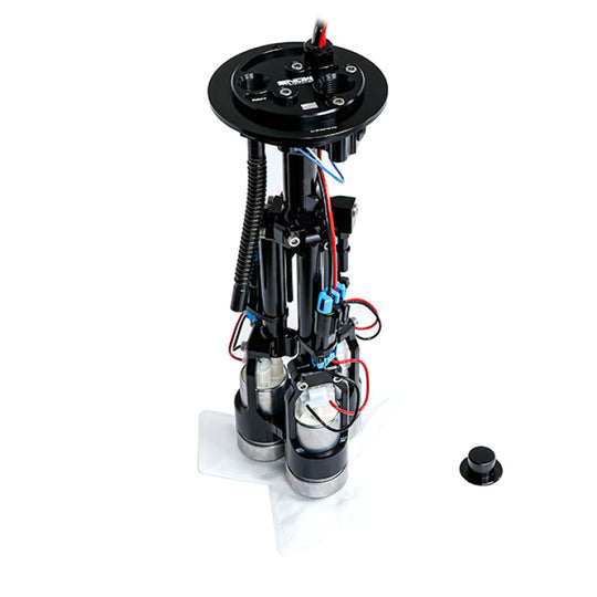 Snow Performance Chevrolet Corvette fuel hat with dual pumps, compatible with 2003-2013 models, for enhanced fuel delivery.