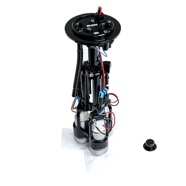 Snow Performance Chevrolet Corvette high output fuel hat with three pumps, compatible with 2003-2013 models, for enhanced fuel delivery.