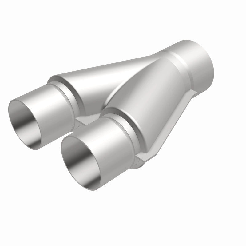 MagnaFlow Y pipe in aluminum with 2.5/3 inch diameter and 10-inch length, designed for exhaust system performance.