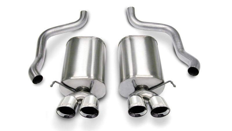 Polished CORSA Performance axle-back exhaust for Chevrolet Corvette C6 2005-2007 with 6.0L V8 engine, showcasing the polished metal finish.