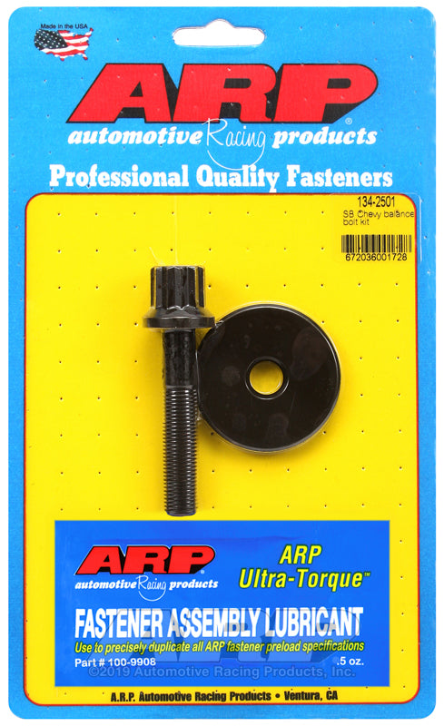ARP Chevrolet small block harmonic damper bolt kit showing metal bolts and hardware components for engine timing components.