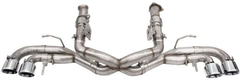 CORSA Performance Corsa 2020-25 Corvette C8 3in Xtreme Cat-Back Exhaust with 4.5in quad tips, showing the polished exhaust tips and pipe details.