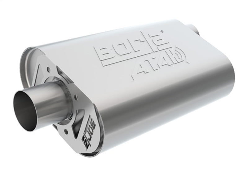 Borla CrateMuffler BBC ATAK 2.5-inch ID oval muffler with offset/center inlet, 14x4.35x9 inches, for 396/402/427 engines.