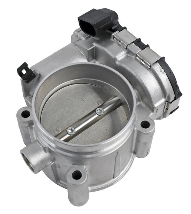 Bosch electronic throttle body assembly showing the precise metal component with electronic connectors for vehicle engine control.