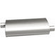 MagnaFlow Mag SS 5X8 14 muffler showing the stainless steel body with inlet and outlet pipes for vehicle exhaust system.