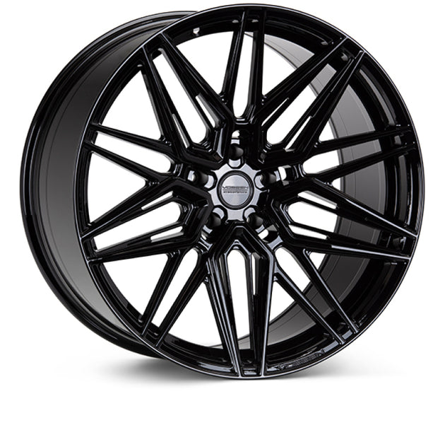 Vossen HF-7 22-inch forged gloss black wheel with deep face, 5x114.3 bolt pattern, ET32 offset, and 73.1 bore size.