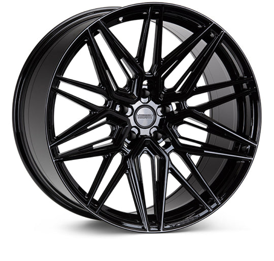Vossen HF-7 forged wheel, 22x10.5 inches, gloss black finish, deep face design, 5x127 bolt pattern, ET27 offset.