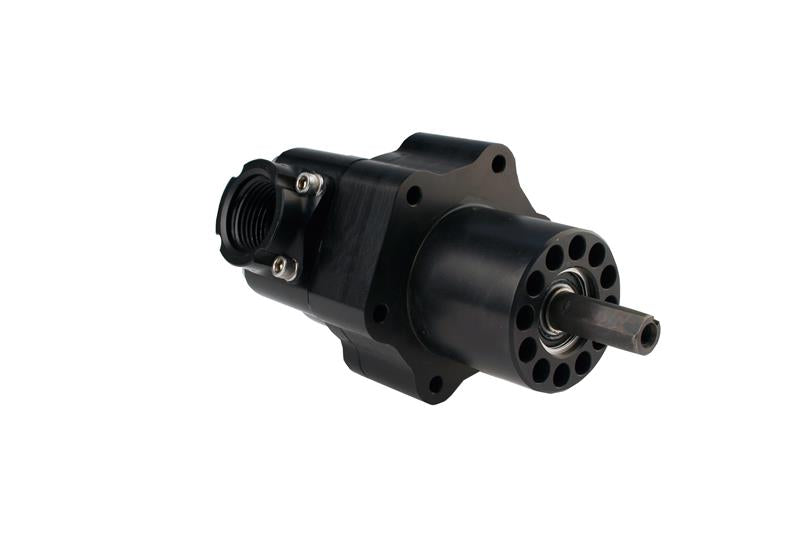 Aeromotive Atomic Belt Drive Fuel Pump installed in a vehicle, showcasing its compact design and durable construction for high-performance fueling