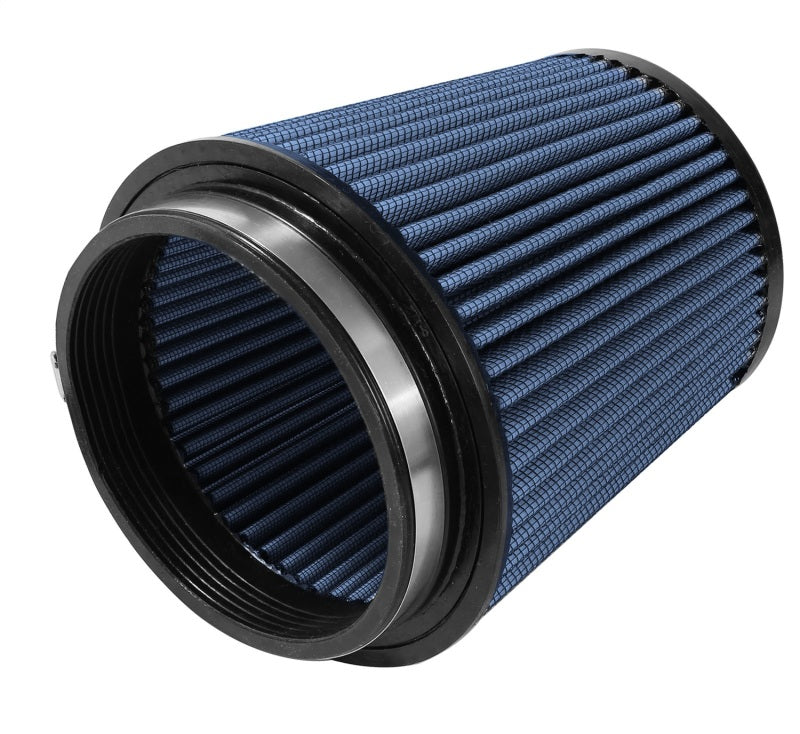 aFe MagnumFLOW Pro 5R intake replacement air filter showing a large round filter with pleated media and rubber edges for direct fit.