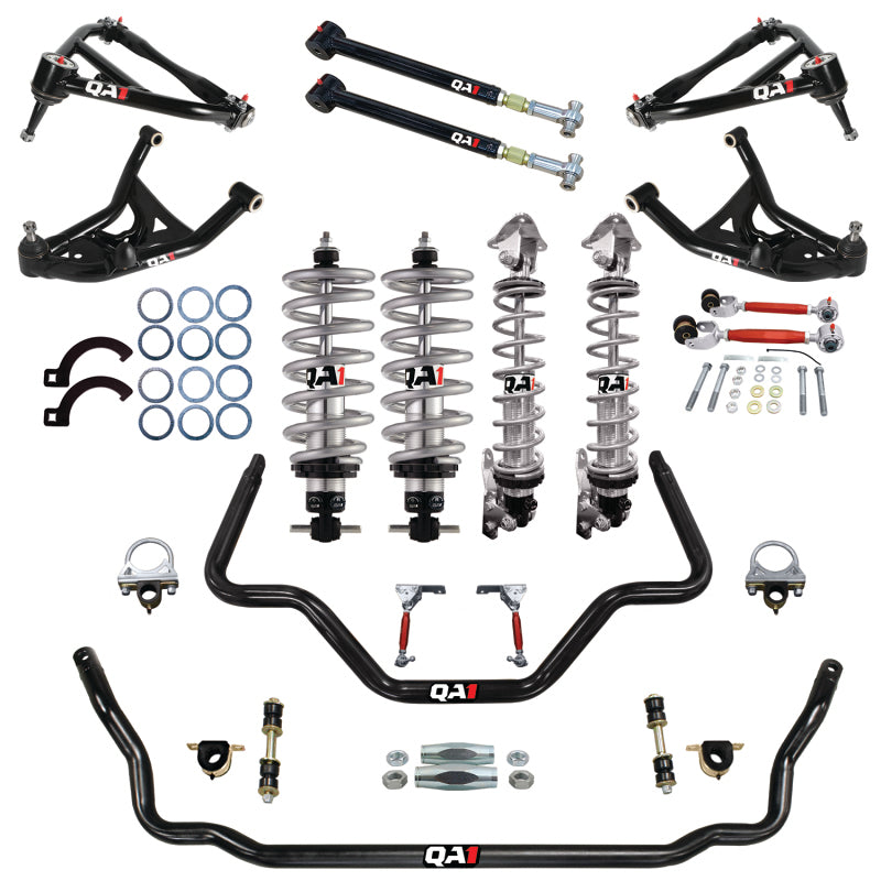 QA1 91-96 GM B-Body coilover kit with big wheels, featuring adjustable suspension components for enhanced performance and ride quality.