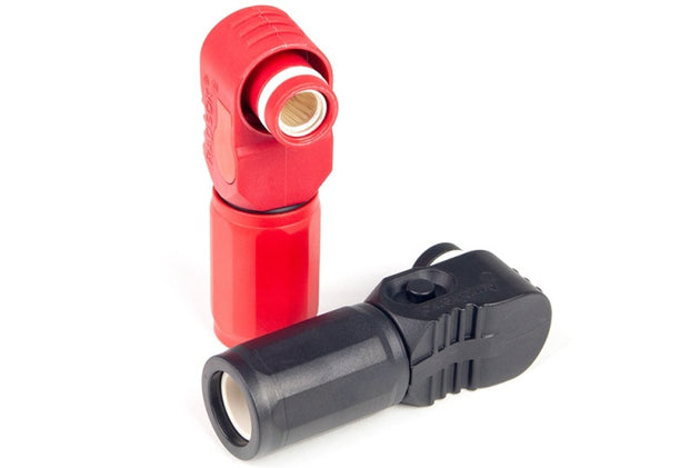 Haltech SurLok black and red connector set with fittings, showing detailed close-up of connectors and vibrant color contrast.