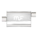 MagnaFlow Mag SS muffler with 14x4x9-inch size and 2.25-inch offset, showcasing its stainless steel construction and inlet/outlet.