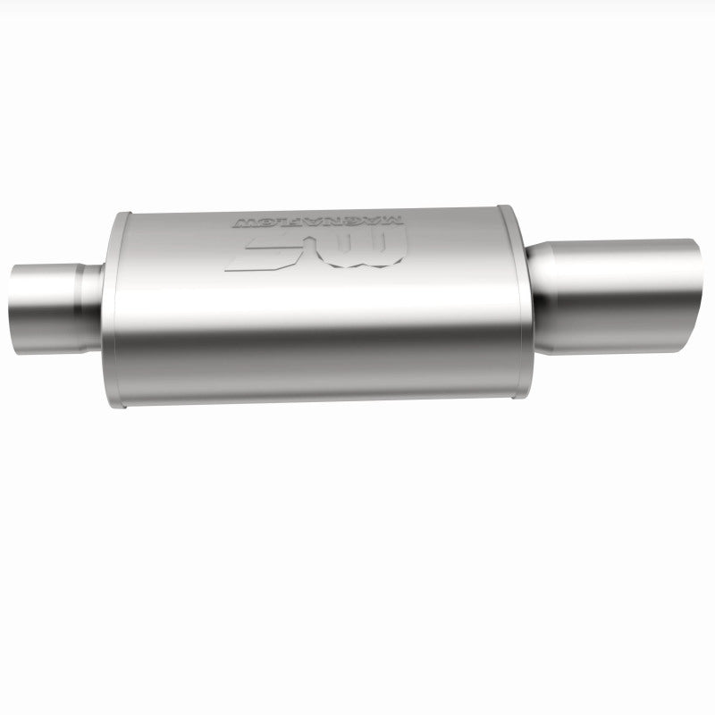 MagnaFlow muffler with polished tip, model RS 14X5X8, showcasing the stainless steel construction and sleek design.