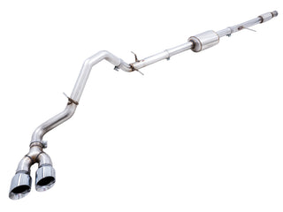 AWE Tuning 4th Gen GM 1500 5.3L catback dual side exit exhaust with chrome tips, installed on flat bumper truck.