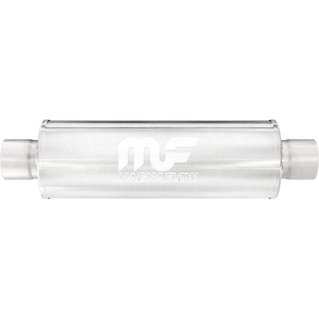 MagnaFlow Mag SS 4x4 muffler for trucks, 14-inch size, with dual 2.5-inch inlet and outlet, stainless steel construction.