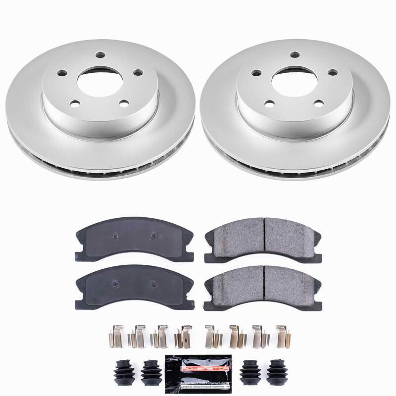 Power Stop Z23 coated brake kit for front of Jeep Grand Cherokee 1999-2004, includes performance brake rotors and pads.