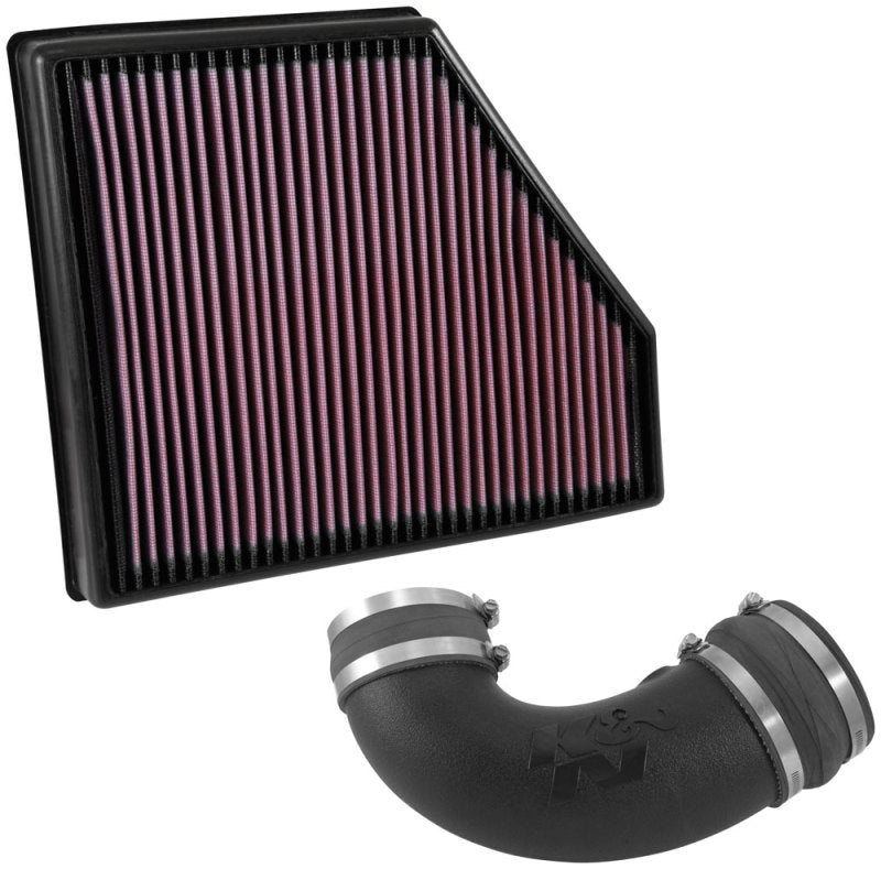 K&N Engineering cold air intake kit for 2016-2019 Chevrolet Camaro V8 6.2L engine, featuring air filter and intake tubing.