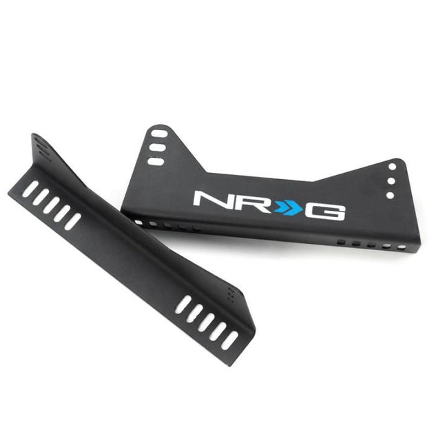 NRG race seat side brackets, 2-piece set with NRG logo, designed for secure installation of NRG bucket race seats.