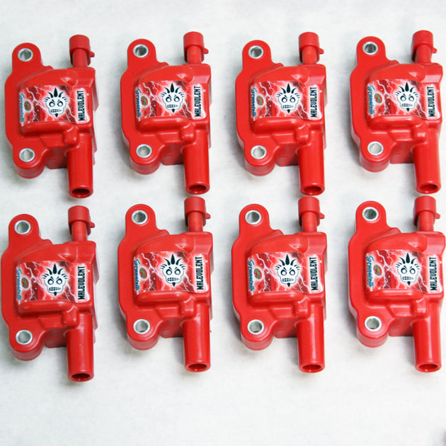 Set of 8 Granatelli Motor Sports red ignition coil packs for GM 14-23 LT models, upgrade ignition coils for improved performance.