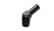 Vibrant aluminum 1/8 NPT to 1/4 inch barb straight fitting with 45-degree angle, suitable for hydraulic or pneumatic connections.