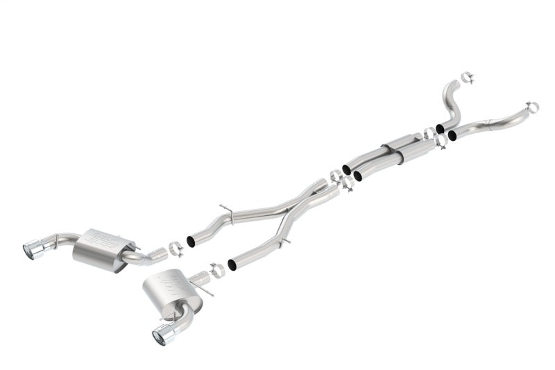 Borla catback exhaust system for 2016-2017 Chevy Camaro SS 6.2L with single split rear exit and tips, designed for enhanced sound and performance.