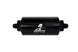 Aeromotive inline fuel filter with AN-6 male fittings, 40 micron stainless mesh element, bright dip black finish.