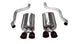 Black CORSA Performance axle-back exhaust for Chevrolet Corvette C6 2009-2013 with 6.2L V8 engine, shown from the side.