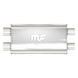 MagnaFlow Mag SS muffler with 22x5x11 inch dimensions, D/D design, installed on a vehicle's exhaust system.