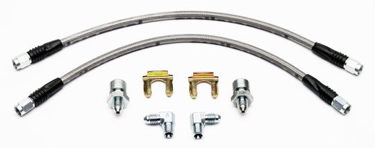 Wilwood rear brake line kit for 1999-2006 GM 1500 trucks and SUVs, compatible with 14.25-inch rotors, showing the flexible brake lines.