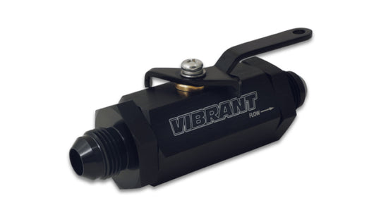 Vibrant -12AN to -12AN male shut off valve in black, automotive fittings for fuel or oil systems with durable metal construction.