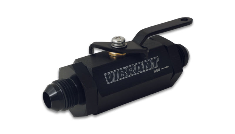 Vibrant black -6AN to -6AN male shut-off valve fitting for automotive or hydraulic fluid systems.