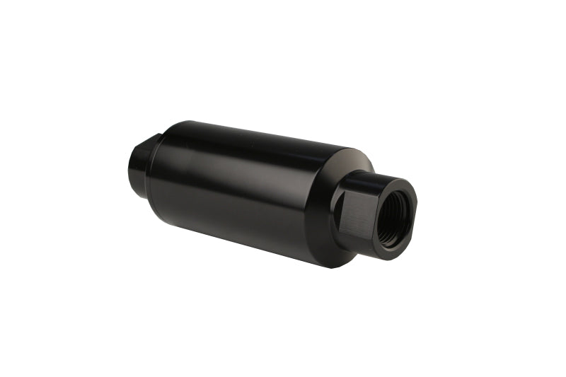 Aeromotive black AN-10 in-line fuel filter with 10 micron filtration for automotive fuel systems
