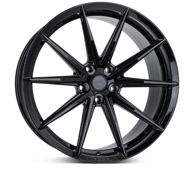 Vossen HFX-2 20-inch forged gloss black wheel with 5x120 bolt pattern, 9-inch width, ET35 offset, flat face design