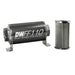 DeatschWerks stainless steel 10AN inline fuel filter housing kit with 10-micron filtration, 110mm length for automotive fuel systems.