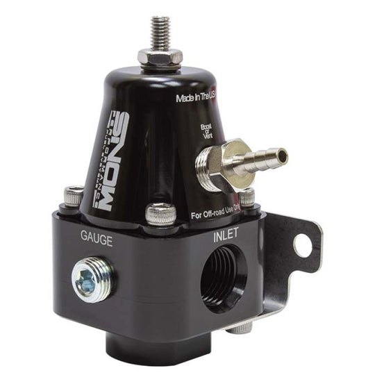 Snow Performance Snow Billet Compact Fuel Pressure Regulator for automotive fuel systems, showing the metallic regulator with fittings.