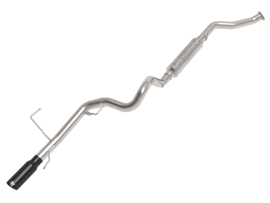 aFe Vulcan Series 3-inch stainless steel catback exhaust system with black tip for Toyota Land Cruiser J300, showing polished pipes and tip.