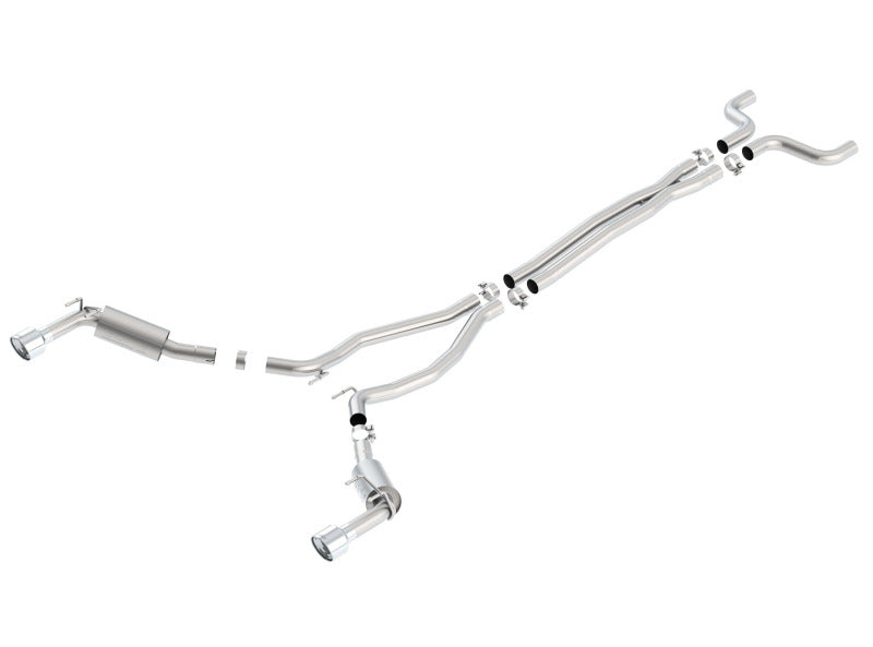 Borla catback exhaust system for 2014-2015 Chevy Camaro SS 6.2L V8 with single split rear exit, stainless steel construction.