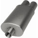 MagnaFlow stainless steel muffler with tip, 14x5x8 inches, featuring dual inlet and outlet, for car exhaust systems.