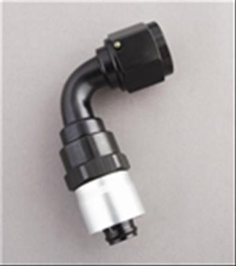 Fragola -6AN 90-degree sport crimp hose end fitting, durable aluminum construction for automotive and racing applications.