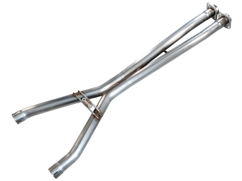 AWE Tuning 05-07 Chevrolet Corvette C6 6.0L X-Pipe, close-up of stainless steel exhaust X-pipe with welded joints.