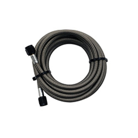 Snow Performance 15ft black braided stainless line with -4AN fittings for injection pump installation, NX version.