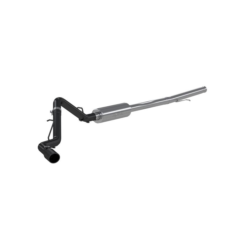 MBRP catback exhaust system for 2019 Chevrolet/GMC Silverado and Sierra 4.3L & 5.3L, black-coated, single side, stainless steel tubing