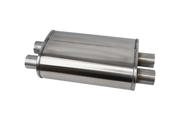 CORSA Performance Corsa PRO-Series 304SS muffler with 2.5-inch dual inlet/outlet and 22.25-inch overall length, made of stainless steel.